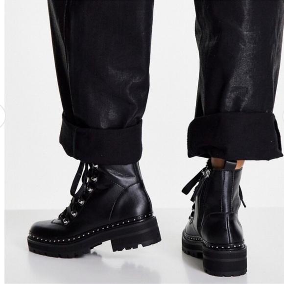 NWOB! Steve Madden Tweed Studded Lug Rubber Sole Platform Grunge Moto Leather - Picture 8 of 13